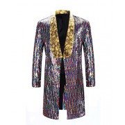Men's Slim Fit Suit Jacket Shiny Sequin Party Wedding Performance Blazer - Shirts - $75.99 