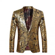 Men's Sport Coat Button Closure Slim Fit Party Blazer Golden Dinner Suit Jacket - Koszule - krótkie - $39.99  ~ 34.35€
