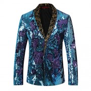 Men's Sport Coat Slim Fit Shawl Collar Sequins Dance Party Blazer Jacket - Shirts - $49.99 