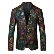 Mens Sports Coat Colorful Dinner Jacket Printed Blazer Show Prom - Shirts - $80.99 