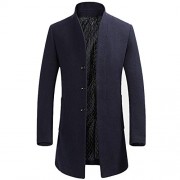 Mens Stylish Woolen Overcoat Slim Fit Mid Long Stand Collar Warm Trench Coat - Outerwear - $59.99 