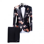 Mens Suits One Button Floral Blazer 2-Piece Wedding Suits Jacket and Pants - Suits - $70.99 