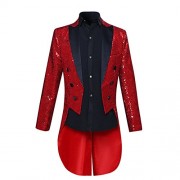 Mens Tails Slim Fit Tailcoat Sequin Dress Coat Swallowtail Dinner Party Wedding Blazer Suit Jacket - Košulje - kratke - $65.99  ~ 56.68€