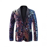 Mens Tux Blazer 1 Button Reversible Sequins Sport Coat Dance Party Jacket - Koszule - krótkie - $78.99  ~ 67.84€