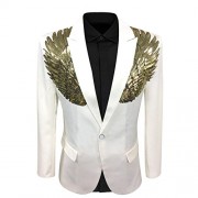 Men's Wedding Sequin Wing Stage Clothes Premium Suit Jacket Blazer Coat - Shirts - $62.99 