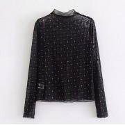 Mesh perspective lace bottoming shirt - Košulje - kratke - $25.99  ~ 165,10kn