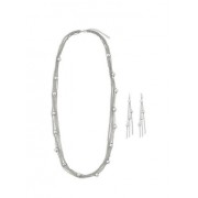 Metal Beaded Layered Necklace with Matching Drop Earrings - Earrings - $6.99 