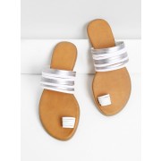 Metallic Strappy Toe Ring Sandals - Sandals - $28.00 