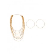 Metallic Beaded Layered Necklace and Hoop Earrings - Earrings - $6.99 