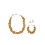 Metallic Braided Necklace with Bracelet and Earrings - Naušnice - $8.99  ~ 57,11kn