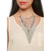 Metallic Chain Fringe Necklace and Earrings Set - Earrings - $7.99 