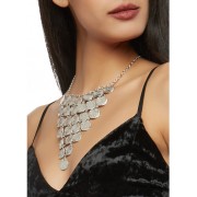 Metallic Disc Bib Necklace with Bracelets and Earrings - Bracelets - $7.99 
