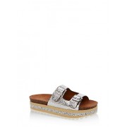 Metallic Faux Leather Platform Sandals with Glitter Footbed - Sandals - $19.99 