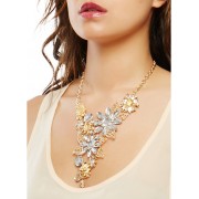 Metallic Rhinestone Flower Necklace with Earrings - Earrings - $8.99 