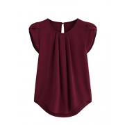 Milumia Women's Casual Round Neck Basic Pleated Top Cap Sleeve Curved Keyhole Back Blouse - 半袖シャツ・ブラウス - $12.99  ~ ¥1,462