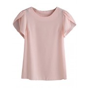 Milumia Women's Round Neck Short Split Sleeve Chiffon Blouse Shirt Tops - Shirts - $9.99 