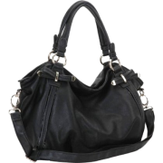 Mini Bows Accent Daybag Zipped Top Double Handle Soft Shopper Hobo Office Tote Satchel Handbag Shoulder Bag Purse Black - Hand bag - $33.50 