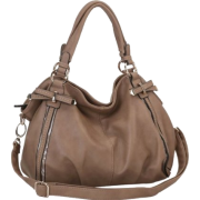 Mini Bows Accent Daybag Zipped Top Double Handle Soft Shopper Hobo Office Tote Satchel Handbag Shoulder Bag Purse Taupe - Hand bag - $33.50 