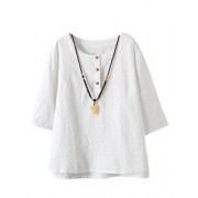 Minibee Women's 3/4 Sleeve Cotton Linen Jacquard Blouses Top T-Shirt - Košulje - kratke - $24.00  ~ 152,46kn