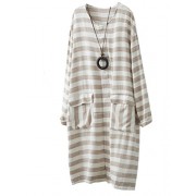 Minibee Women's Button Down Linen Dress Shirt Striped Loose Tunic Cardigan with Pockets - Camicie (corte) - $49.00  ~ 42.09€