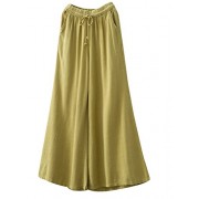 Minibee Women's Comfy Wide Leg Pants Linen Elastic Drawstring Culottes Lounge Trousers Fit US 0-12 - Pants - $24.99 