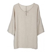 Minibee Women's Elbow Sleeve Linen Tunic Tops Solid Color Retro Blouse - Košulje - kratke - $19.98  ~ 126,92kn