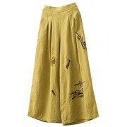 Minibee Women's Embroidery Wide Leg Cropped Palazzo Pants Linen Ethnic Capri Trousers Fit US 0-12 - Pants - $29.98 