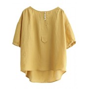 Minibee Women's Hi-low Tunics Blouse Loose Linen Shirt Tops - Tuniche - $72.50  ~ 62.27€