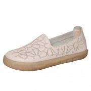Minibee Women's Leather Floral Loafers Round Toe Slip-On Flat New Shoes - パンプス・シューズ - $39.00  ~ ¥4,389