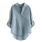 Minibee Women's Linen Blouse High Low Shirt Roll-up Sleeve Tops - Košulje - kratke - $25.98  ~ 165,04kn