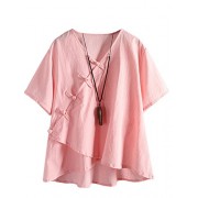 Minibee Women's Linen Retro Chinese Frog Button Tops Blouse - Košulje - kratke - $25.00  ~ 158,81kn