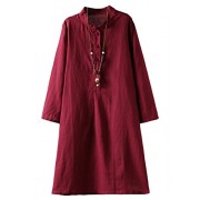 Minibee Women's Linen Retro Frog Button Blouse Loose Tunic Dress With Pockets - Tuniche - $32.00  ~ 27.48€