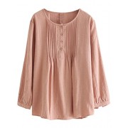 Minibee Women's Scoop Neck Pleated Blouse Solid Color Lovely Button Tunic Shirt - Košulje - kratke - $45.00  ~ 285,87kn