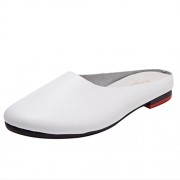 Minibee Women's Solid Leather Casual Slip-On Slipper Mule Loafer Flats Shoes - Buty - $35.00  ~ 30.06€