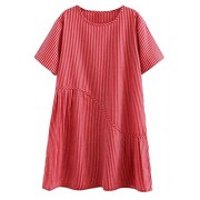 Minibee Women's Summer A-line Casual Stripe Loose Patchwork Mid Dress - Tunike - $24.99  ~ 21.46€
