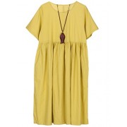Minibee Women's Summer Linen Dress Ruffle Loose Swing Tunic Midi Dress - Tunic - $58.00 