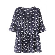 Minibee Women's Summer Print Ruffle Blouse Casual Loose V-Neck Tie Tops Shirt - Košulje - kratke - $25.00  ~ 158,81kn