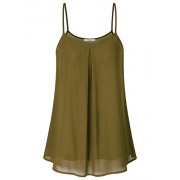 Miusey Womens Flowy Chiffon Layered Cami Front Pleat Camisole Tank Top - Shirts - $45.99 