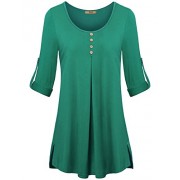 Miusey Womens Scoop Neck Roll-up Long Sleeve Casual Henley Top Shirts with Sides Slit - Camicie (corte) - $49.99  ~ 42.94€