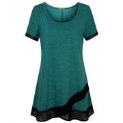 Miusey Womens Short Sleeve Scoop Neck Shirts Asymmetrical Splicing Tunic Tops - Рубашки - короткие - $5.99  ~ 5.14€