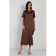 Mocha Short Sleeve Midi Dress - Obleke - $30.25  ~ 25.98€