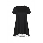 Mooncolour Women's Casual Lace Splicing Short Sleeve A-Line Tunic Top T-Shirt Blouse - Shirts - $17.98 