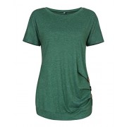 Mooncolour Women's Casual Short Sleeve Solid Button Side Tunic T Shirt Blouse Tops - Shirts - $11.99 