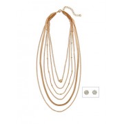 Multi Layer Necklace with Rhinestone Stud Earrings - Earrings - $6.99 