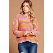Multi-color Thread Striped Knit Sweater - Pullovers - $43.78 