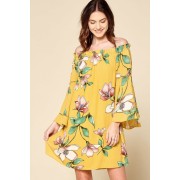 Mustard Off-the-shoulder Woven Loose-fit Dress - Kleider - $26.40  ~ 22.67€