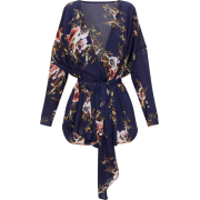 NAVY FLORAL PRINT TIE WAIST BLOUSE - Long sleeves shirts - £25.00  ~ $32.89
