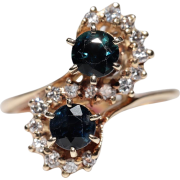 Natural Diamond And Sapphire ring 1980s - Prstenje - 