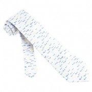Navy Blue Silk Tie | Multi Fish Club Necktie White - Tie - $39.95 