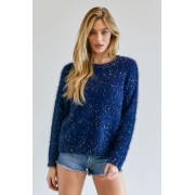 Navy Cute Multi Color Polak Dot Sweater - Pullovers - $59.40 